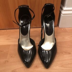 Black Patent Ankle Strap Pumps - Size 12